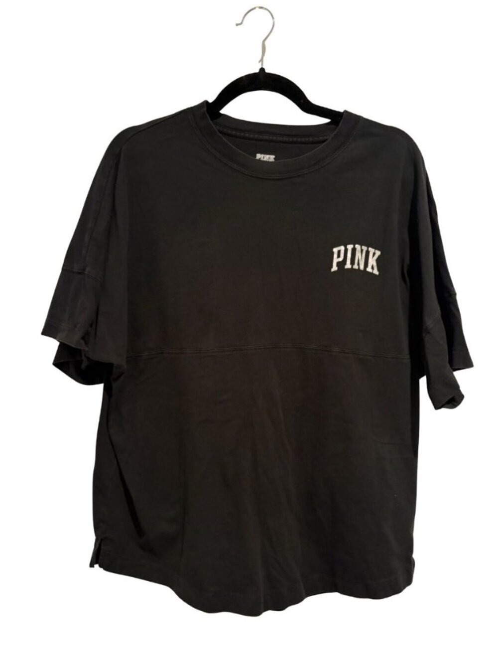 PINK Victoria's Secret Black Oversized Campus Tee Medium
